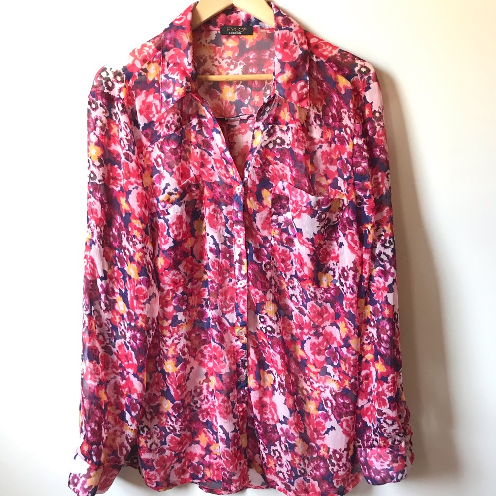 Fylo London Blouse Long Sleeve sheer Liberty floral designer‎